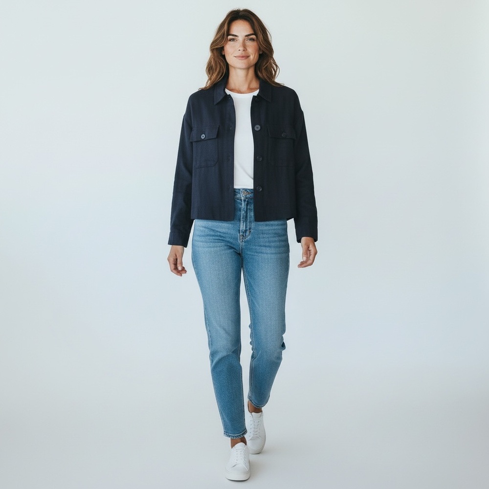 ZARA - Linen Blend Short Jacket - Deep Blue - M